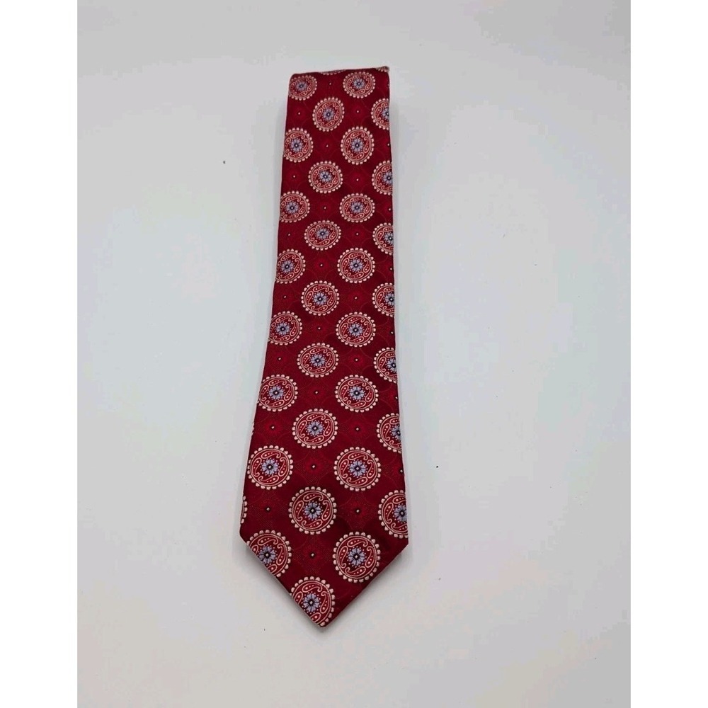 IKE Behar Men's Tie New York Red Silver Blue pattern %100 silk